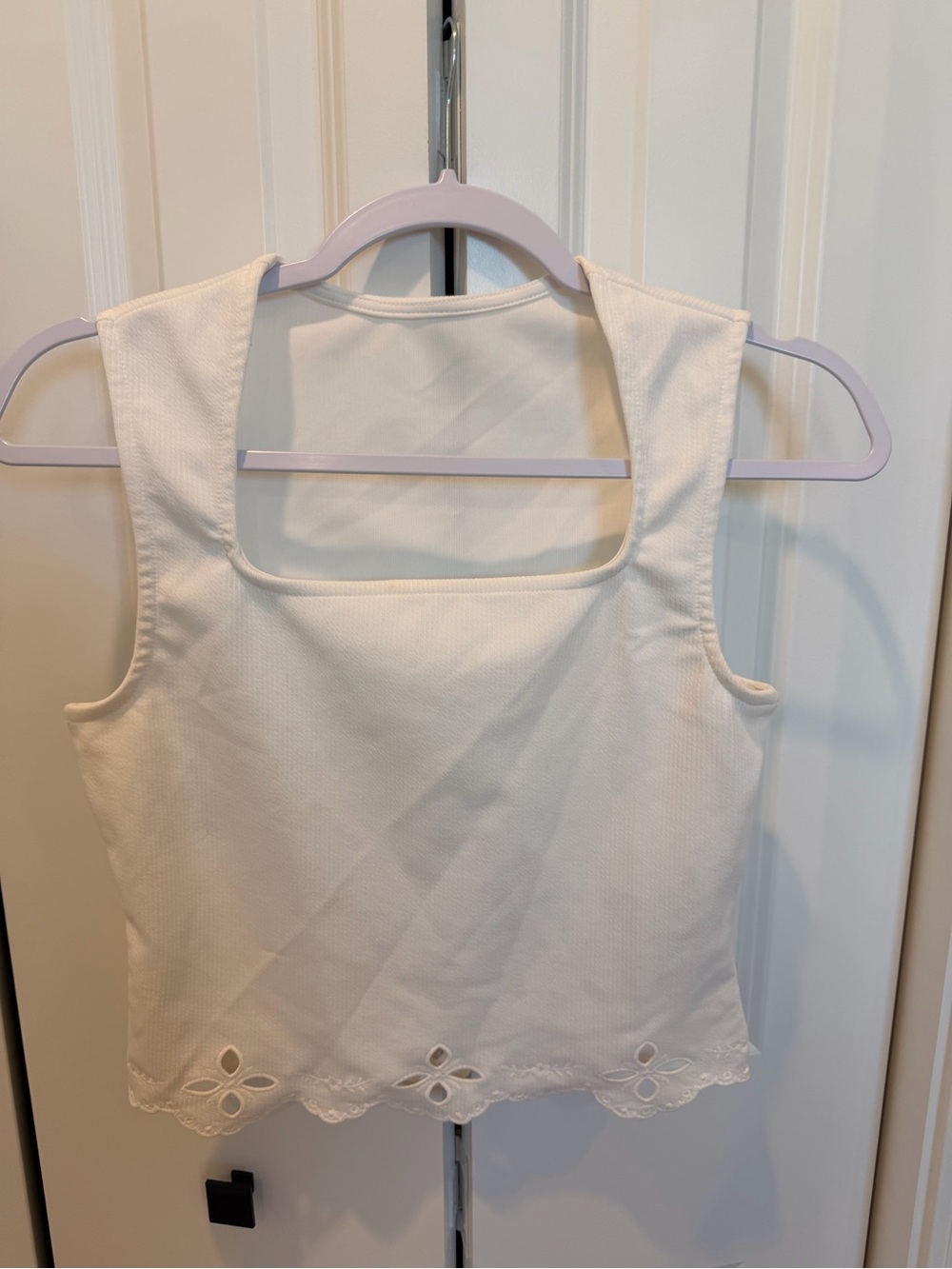 Amazon White Square-Neck Tank Top with Embroidered Hem